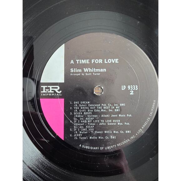 Vintage Slim Whitman arranged by Scott Turner  A Time For Love Imperial LP 9333 - Picture 7 of 7